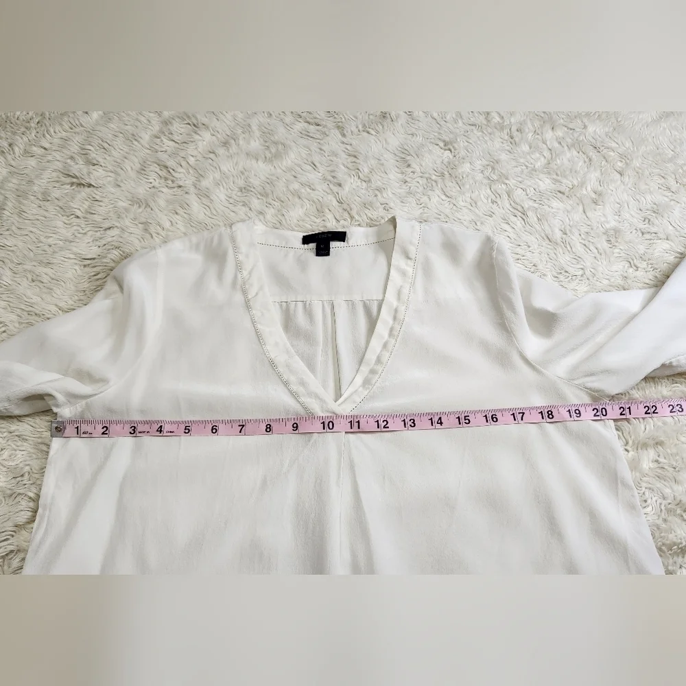J. CREW Silk Vneck Long-sleeve Blouse Top Ivory Size 12 Business Career Workwear